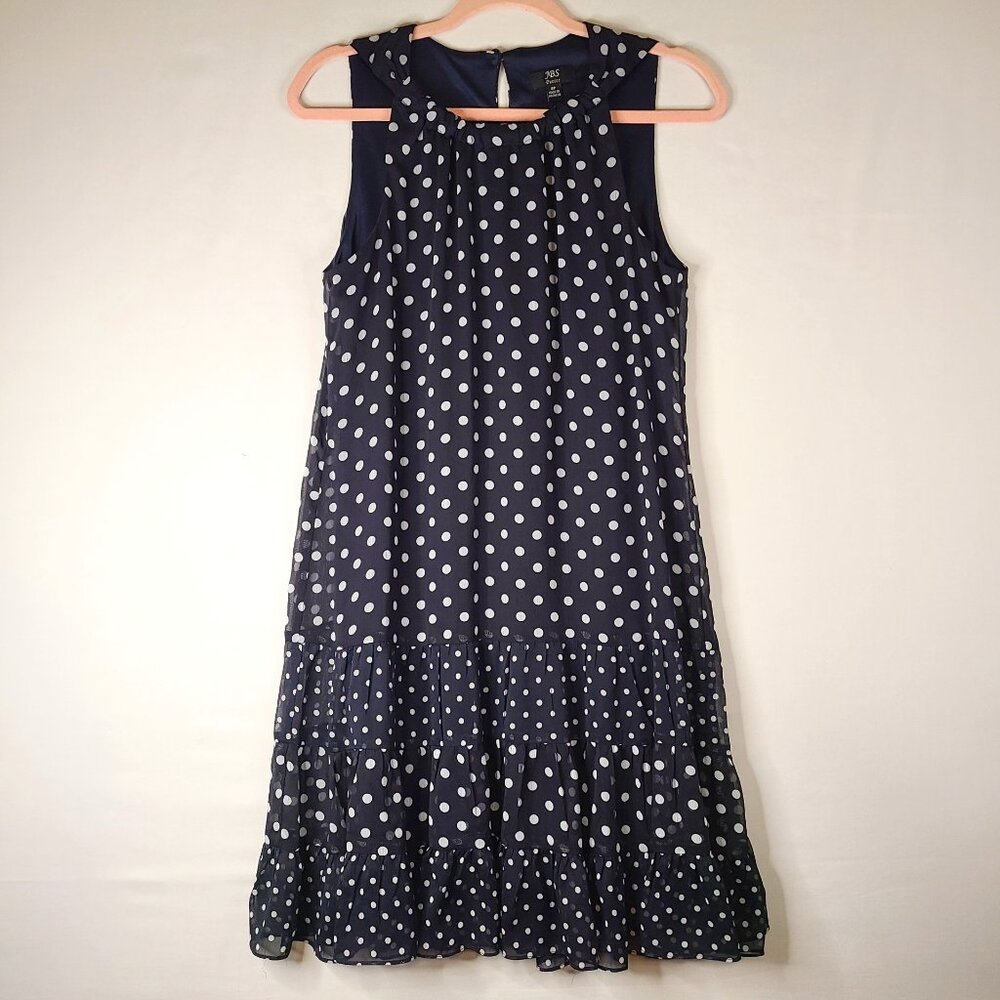 JBS Navy Blue Polka-dot Sleeveless Dress Size 8P